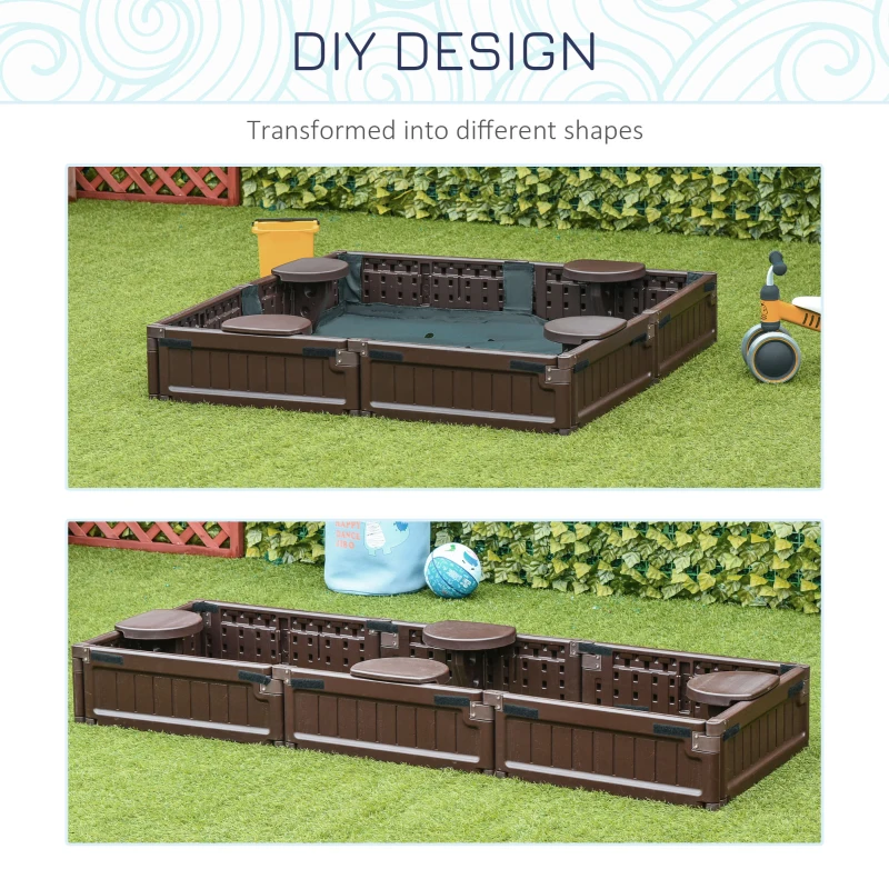 Outsunny Kids Outdoor Sandbox w/ Canopy Bottom Fabric Liner for 3-12 years old Brown