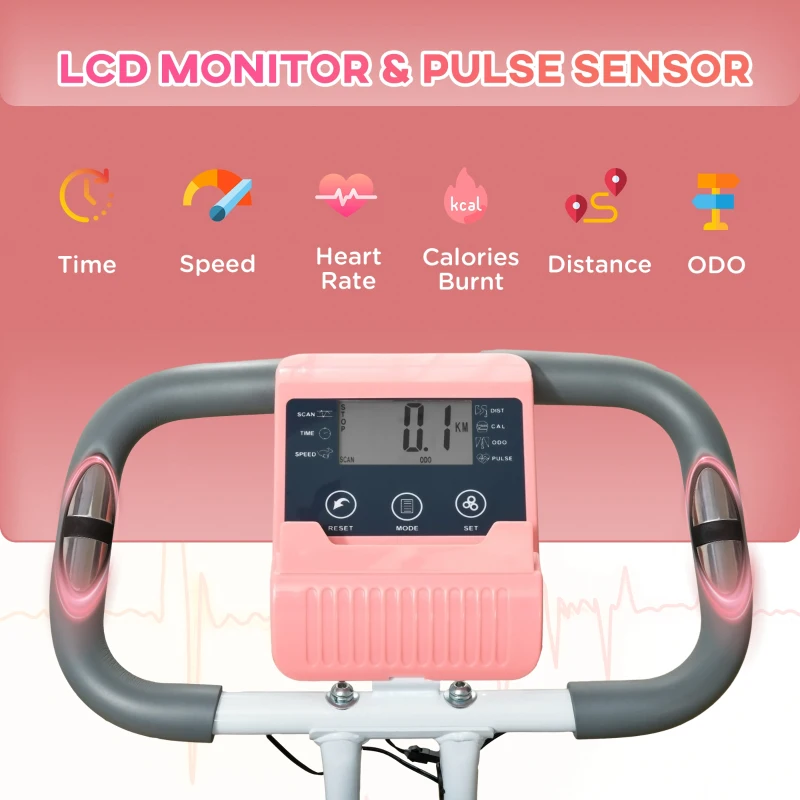 HOMCOM 2-in-1 Folding Exercise Bike with 8-Level Magnetic Resistance, Arm Resistance Band, Pulse Sensor, Pink(m-5)