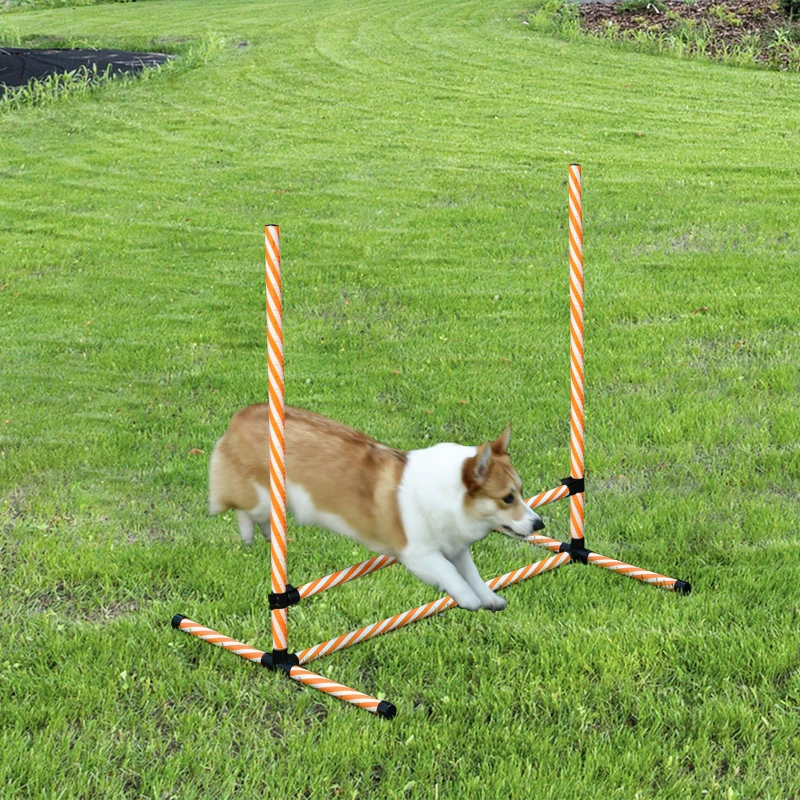 PawHut Agility Set voor Honden, 6-delig Agility-Trainingsset met Sprongstangen, Fluitje, Hondentraining Accessoires met Draagtas, voor Park, Tuin, Oranje