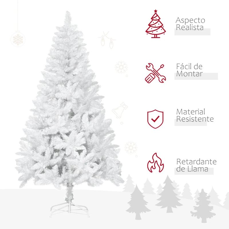 HOMCOM Árbol de Navidad Artificial 150 cm con 358 Ramas Hojas de Plástico Decoración Navideña para Interiores Blanco
