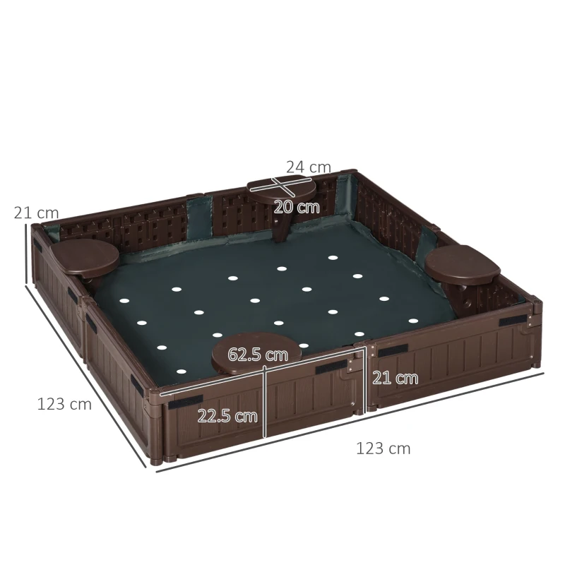 Outsunny Kids Outdoor Sandbox w/ Canopy Bottom Fabric Liner for 3-12 years old Brown
