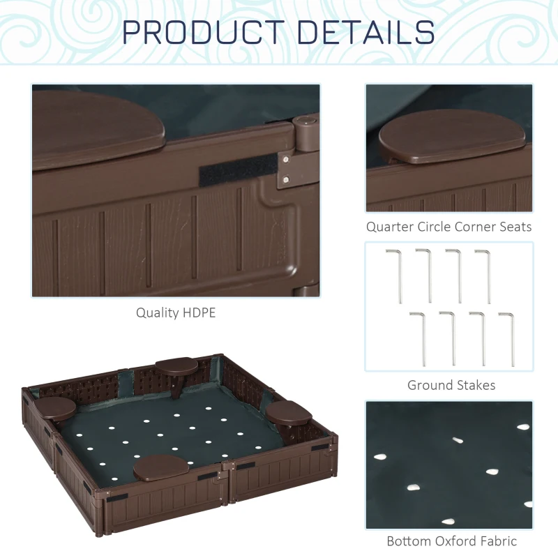 Outsunny Kids Outdoor Sandbox w/ Canopy Bottom Fabric Liner for 3-12 years old Brown