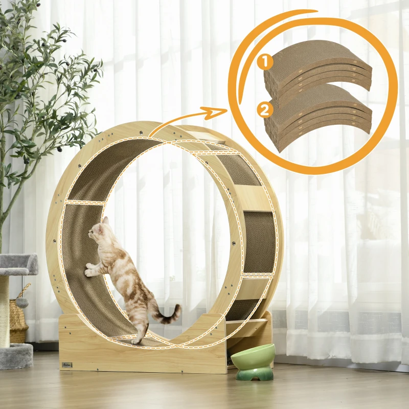 PawHut Zestaw drapaków do kołowrotka dla kotów, obsługa do 5kg, 55x25,5x3cm, Brąz