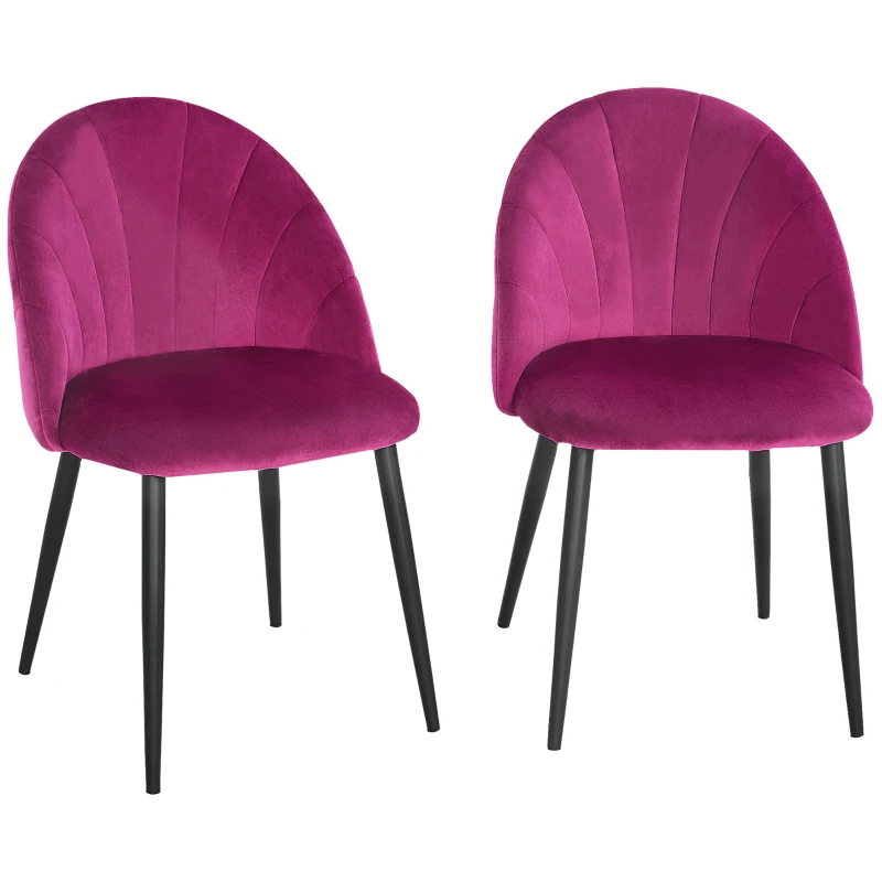HOMCOM Set de 2 Scaune tapitate de sufragerie fara cotiere, spatar curbat fucsia