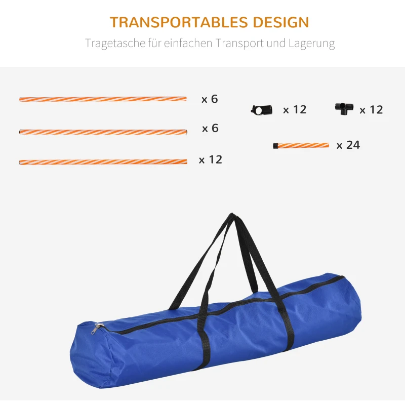 PawHut Agility Set voor Honden, 6-delig Agility-Trainingsset met Sprongstangen, Fluitje, Hondentraining Accessoires met Draagtas, voor Park, Tuin, Oranje