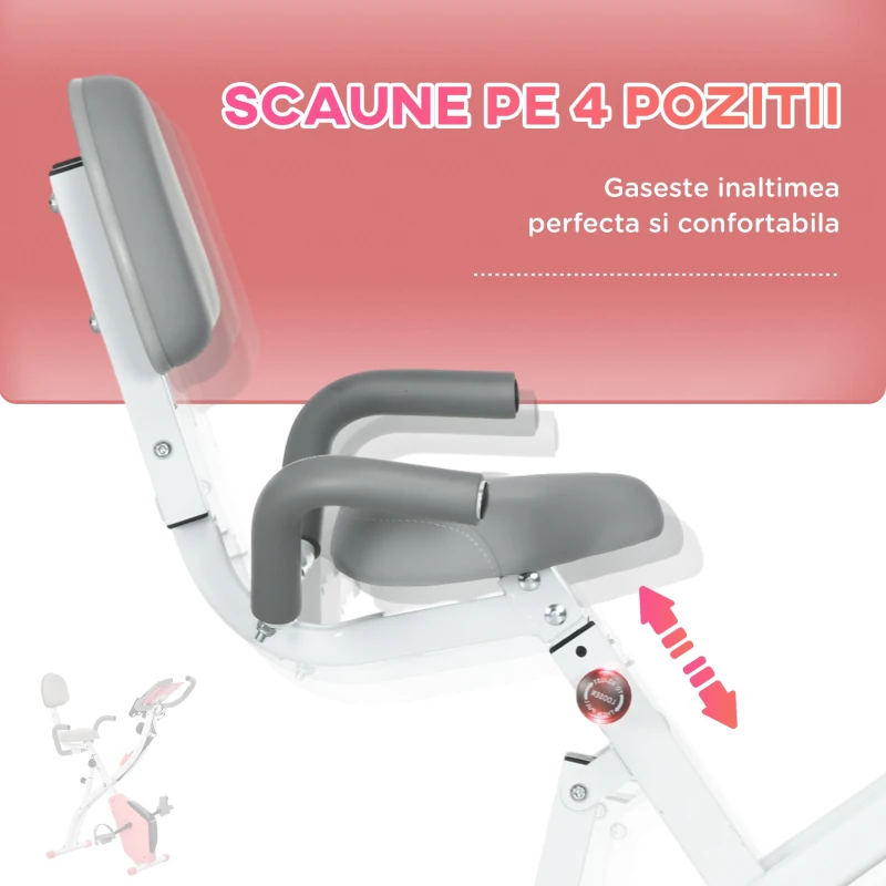 HOMCOM 2-in-1 Folding Exercise Bike with 8-Level Magnetic Resistance, Arm Resistance Band, Pulse Sensor, Pink(m-6)