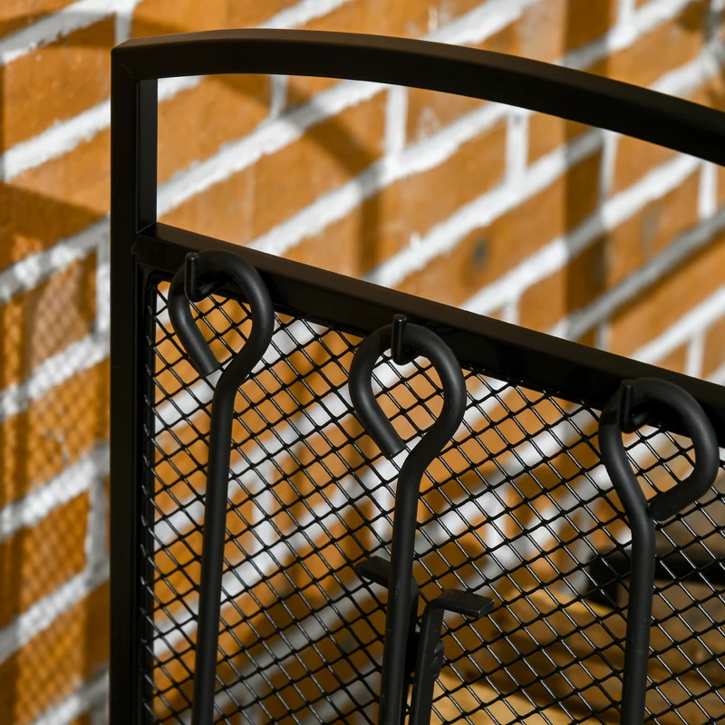 HOMCOM Portalegna da Interno ed Esterno in Metallo con Ganci e 4 Attrezzi Inclusi, 39x39x68cm, Nero