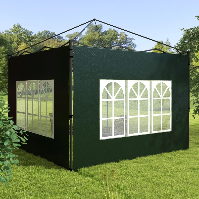 Outsunny Gazebo Side Panels with Window for 3x3(m) or 3x6m Gazebo Canopy, 2 Pack Sides Replacement, Dark Green