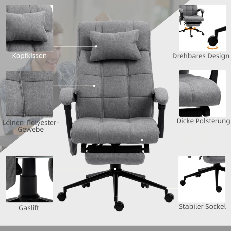 Vinsetto Ergonomische Bureaustoel met Massagefunctie, 66x76x112-120cm, Grijs(m-7)