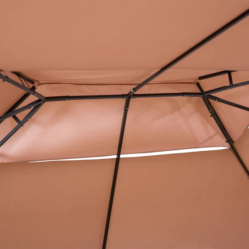 Outsunny Foisor din Otel cu Acoperis Dublu si Perdele Impermeabile culoare kaki 4 x 3 m