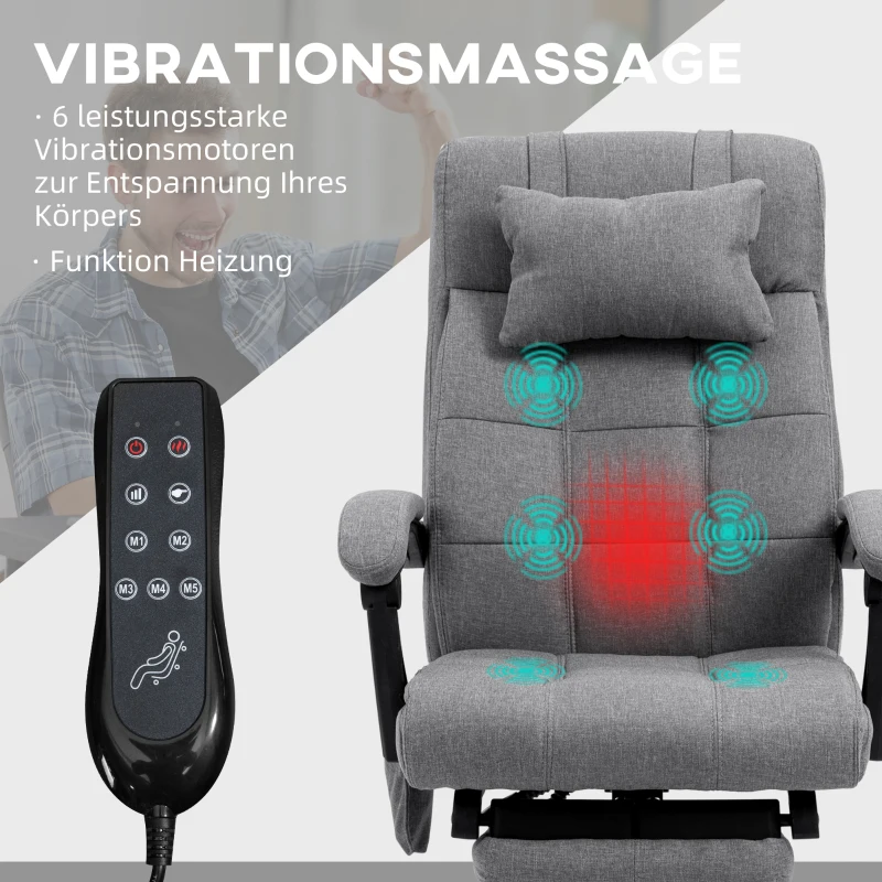 Vinsetto Ergonomische Bureaustoel met Massagefunctie, 66x76x112-120cm, Grijs(m-4)
