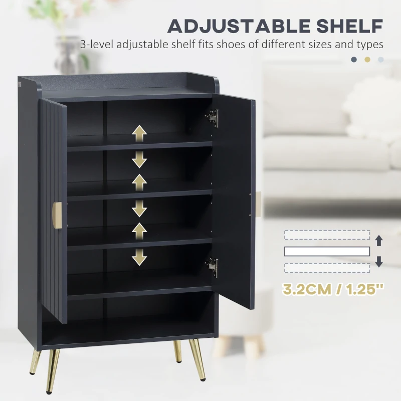 HOMCOM Entryway Furniture Set for 19 Pairs of Shoes, Hallway Shoe Cabinet with Adjustable Shelves, Shoe Storage Bench with Steel Legs, Grey