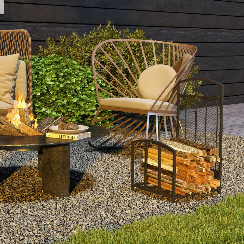 HOMCOM Portalegna da Interno ed Esterno in Metallo con Ganci e 4 Attrezzi Inclusi, 39x39x68cm, Nero