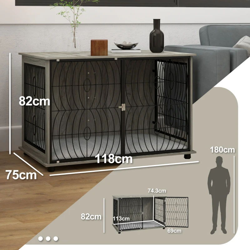 PawHut 46.46'' Dog Crate Furniture End Table w/ Plush Washable Cushion, Lockable Door, for Extra Large Dogs