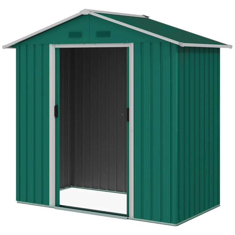 Outsunny Caseta de Jardín 2,2 m² 194x110x184 cm Cobertizo de Acero Galvanizado para Almacenamiento de Herramientas con Puerta Corrediza y 4 Ventanas para Terraza Exterior Verde