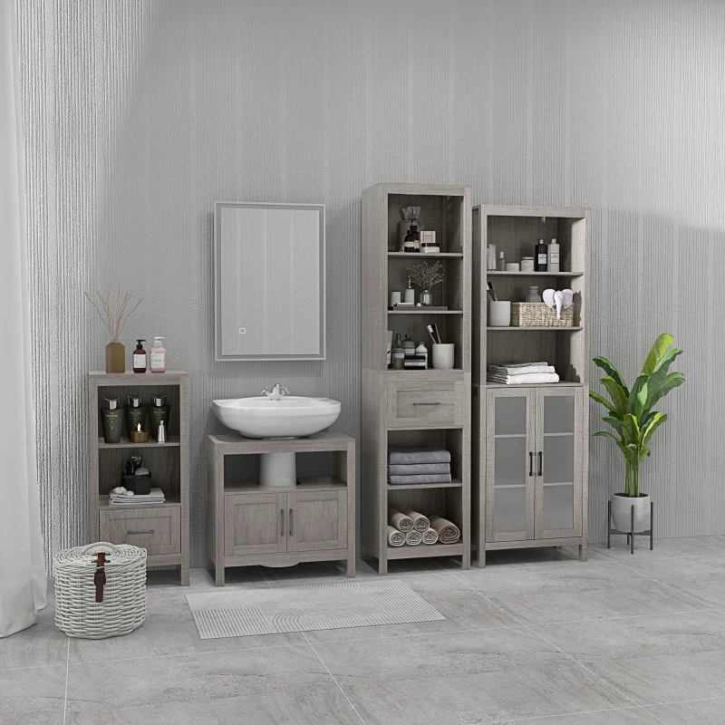 kleankin Armário Auxiliar Casa de Banho com 1 Gaveta e 2 Estantes Abertas Móvel Auxiliar de Casa de Banho 40x30x89cm Cinza