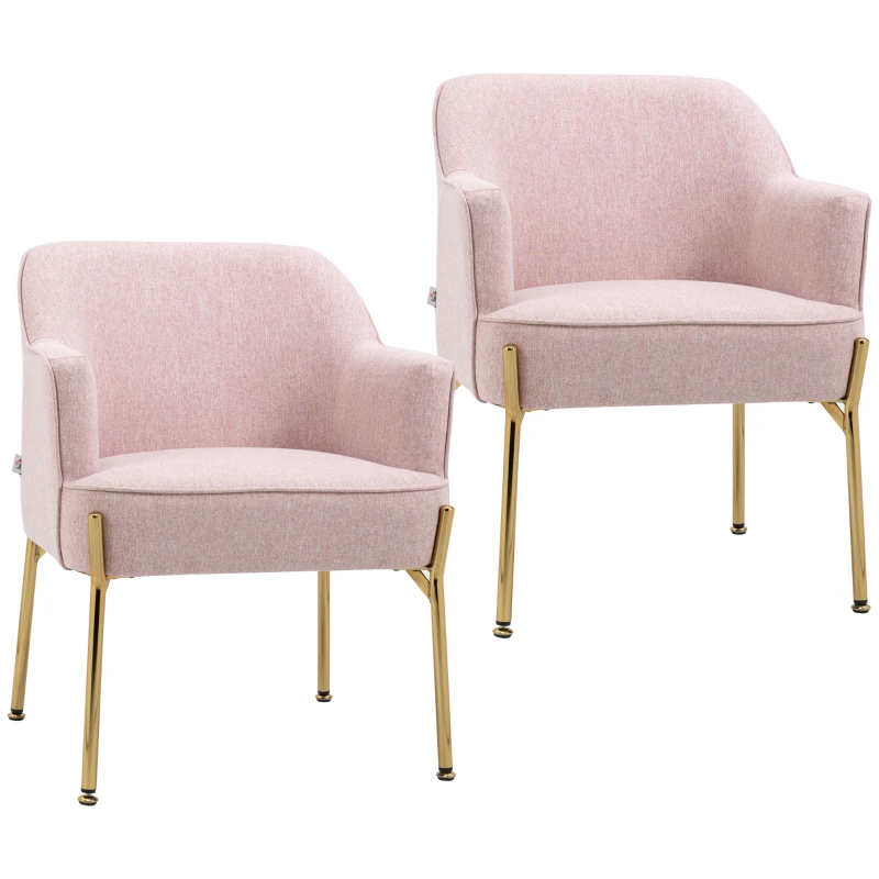 HOMCOM Accent Chair, Living Room Armchair, Vanity Chair with Gold Plating Metal Legs and Soft Padded Seat for Bedroom and Café, Set of 2, Pink