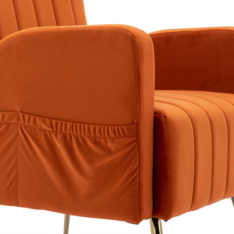 Relaxsessel mit Bezug in Samtoptik, elegantes und modernes Design für Wohnzimmer und Aufenthaltsraum, ideal als Ruhesessel oder Lounge Möbel, Orange