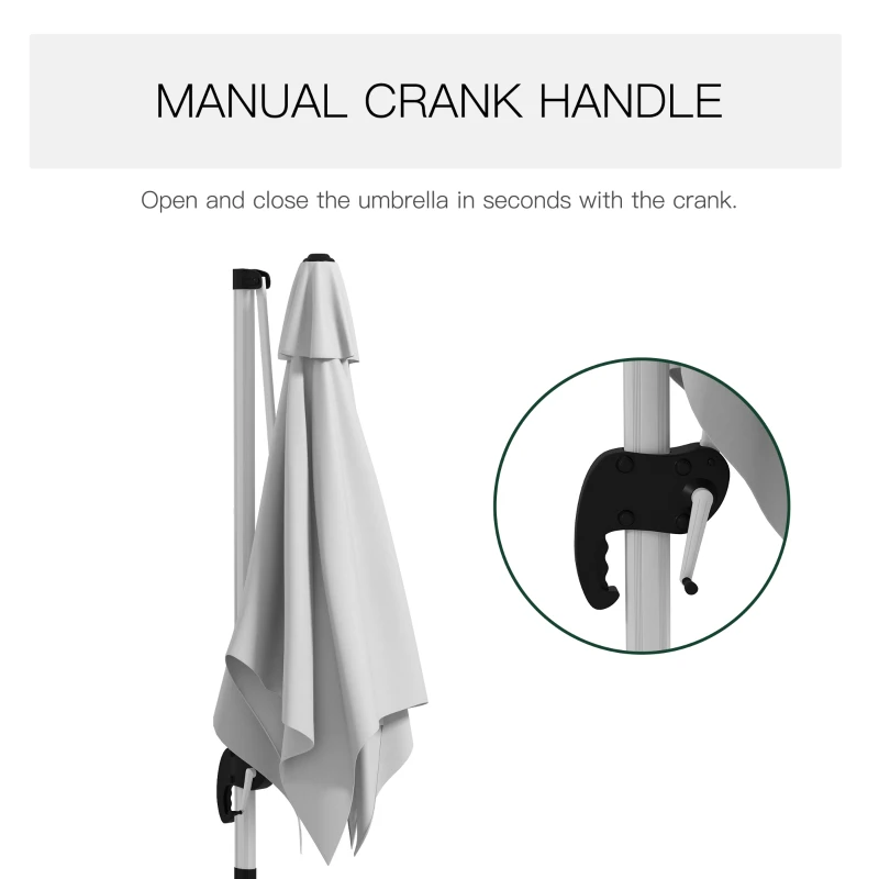 Outsunny 3 x 3(m) Cantilever Roma Parasol with Aluminum Frame, Crank and Tilt, Square Overhanging Patio Umbrella with 360° Rotation, 250g Sun Shade Canopy with Cross Base, White