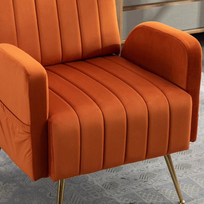 Relaxsessel mit Bezug in Samtoptik, elegantes und modernes Design für Wohnzimmer und Aufenthaltsraum, ideal als Ruhesessel oder Lounge Möbel, Orange