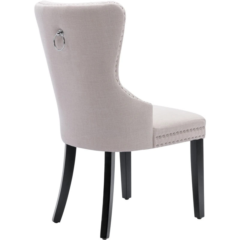 Set di 2 sedie Imbottite per Sala da Pranzo in Tessuto con Gambe in Rovere, 50x54x97 cm, Beige