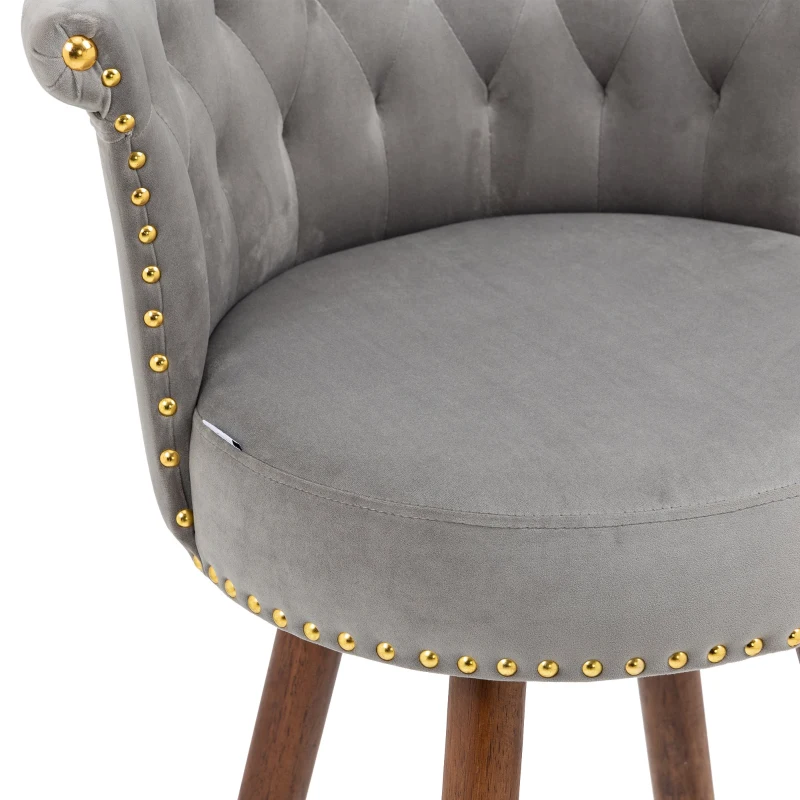 Set aus 2 höhenverstellbaren Barhockern mit Lehne mit Bezug in Samtoptik und Nieten, Holzbeinen für Küche und Esszimmer, weicher Sitz, Grau