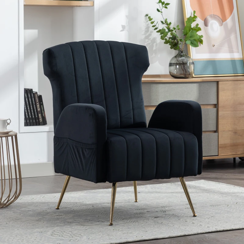 Relaxsessel Luxussessel mit Samtbezügen für Wohnzimmer und Büro, Elegantes Design in Schwarz
