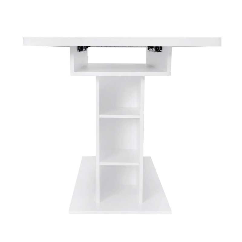 Mesa Extensible Multifuncional de Comedor en Metal y Aglomerado con Estantes Blanco