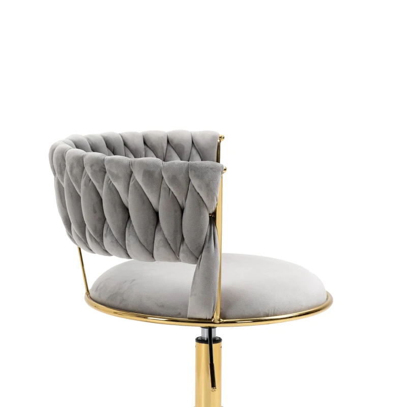 Design-Bürostuhl mit Bezug in Samtoptik, 360° drehbar, höhenverstellbar, bis 127kg belastbar, vergoldeter Fuß, Grau