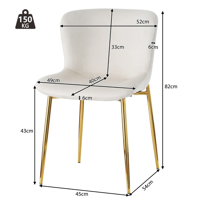 Juego de 2 Sillas de Comedor Modernas en Tela Efecto Terciopelo Acolchadas con Patas de Metal Beige