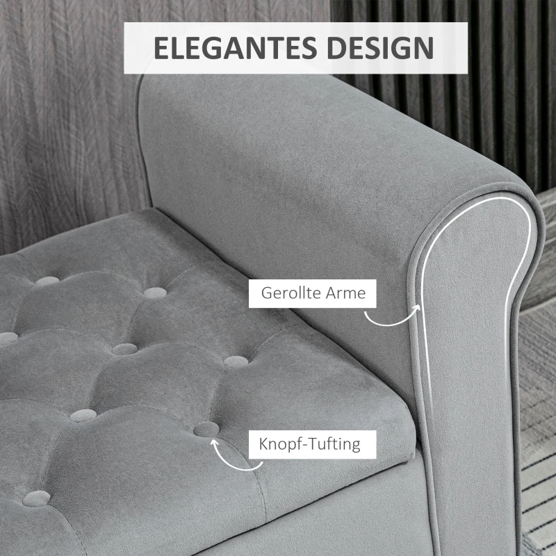 HOMCOM Zitbank Polsterbank Bedbank, Knoopstiksel, Fluweelachtige Afwerking, 126 cm x 48,5 cm x 57 cm, Grijs