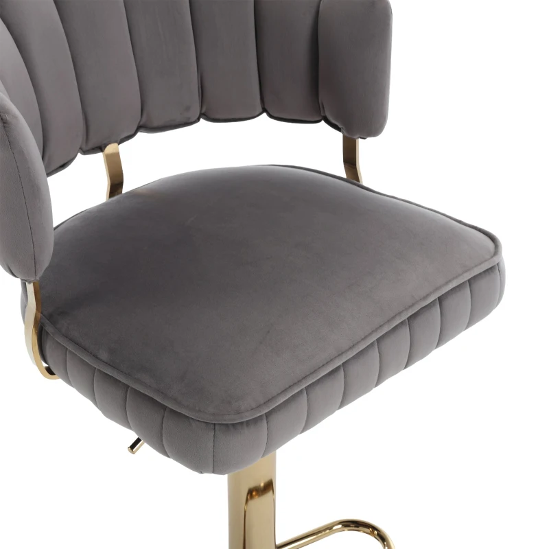 Set aus 2 höhenverstellbaren Barhockern mit Lehne und Fußstütze, drehbar, Grau