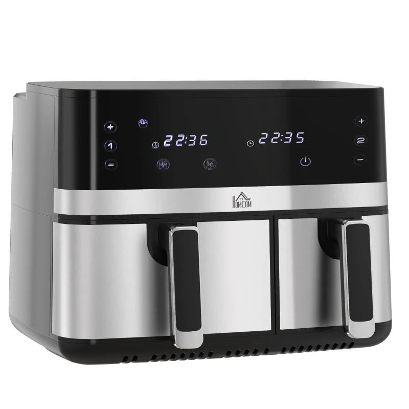HOMCOM Heißluftfriteuse Friteuse, 2700 W, 8 Einstellungen, 41,8 cm x 39,2 cm x 31,1 cm, Schwarz + Silber(m-14)