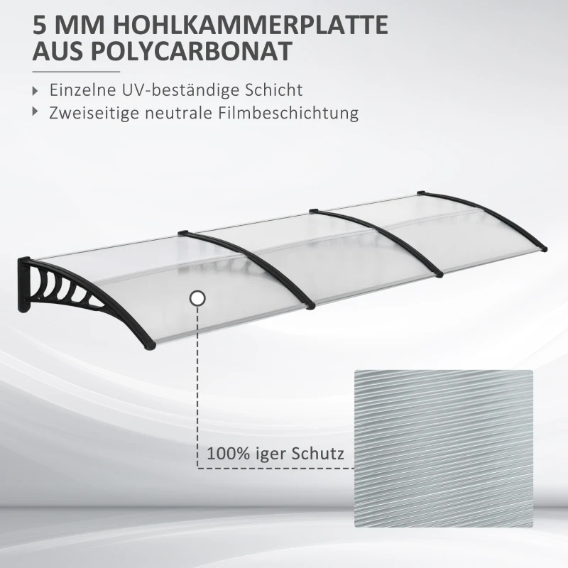 Outsunny Zadaszenie nad drzwi/fenster, odporne na warunki pogodowe, transparentne, Aluminium/Poliwęglan, 303x96x27cm, Czarne