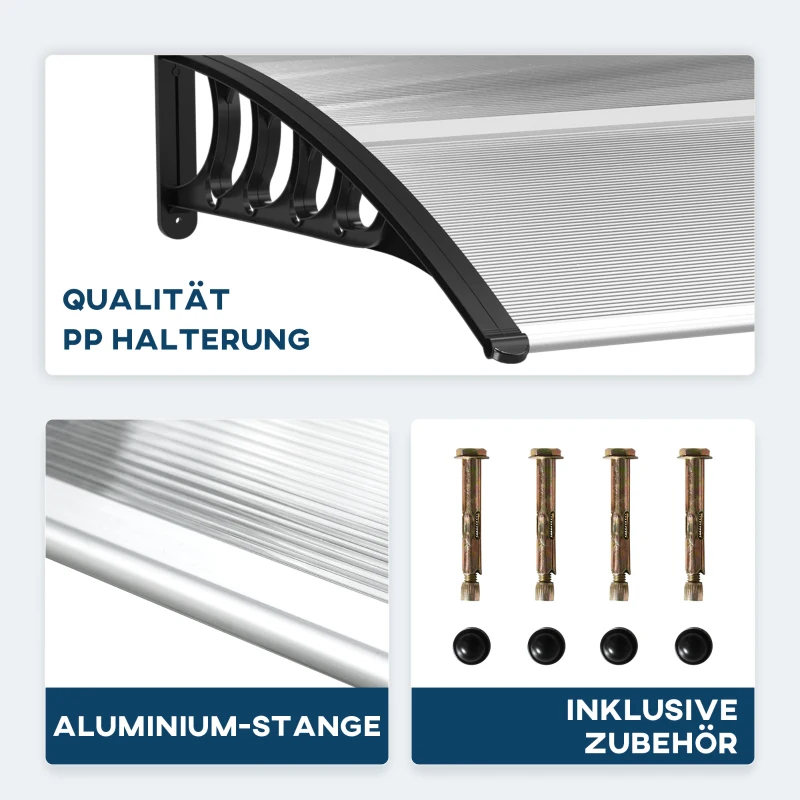 Outsunny Afdak voor Voordeur/Venster, Weerbestendig, Transparant, Aluminium/Polycarbonaat, 103x96,5x27cm, Zwart