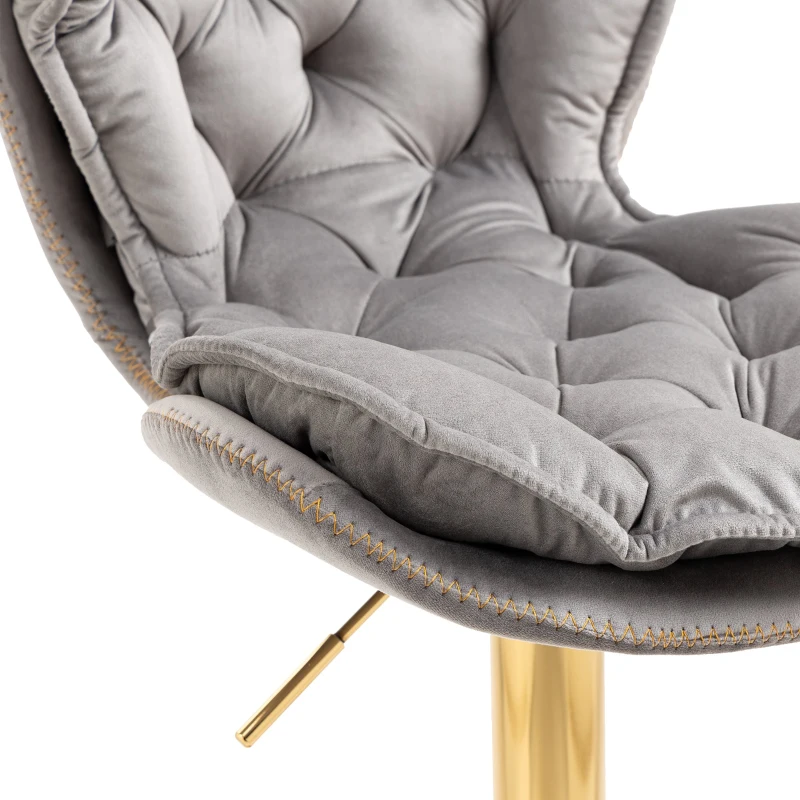 Set aus 2 drehbaren, höhenverstellbaren Barhockern mit Lehne und Fußstütze für Küche und Esszimmer, Grau