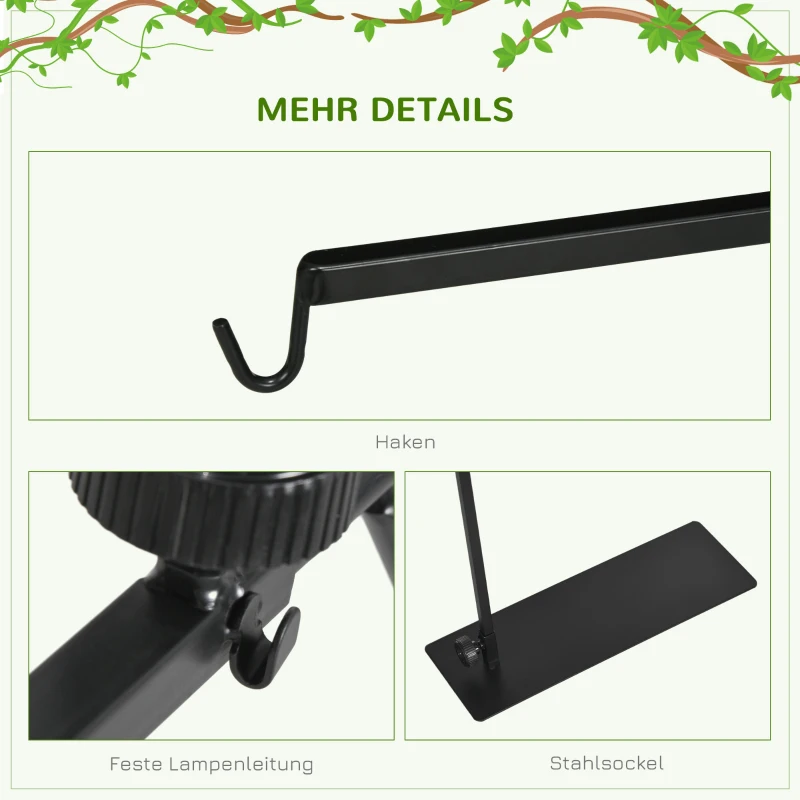 PawHut Warmtelampstandaard voor Terrarium, Hoogteverstelbaar, 40x15x95cm, Zwart