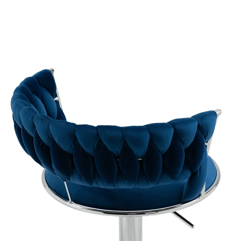 Set aus 2 höhenverstellbaren Barhockern mit Lehne und Fußstütze im Art-Déco-Stil, 360° drehbar, Marineblau