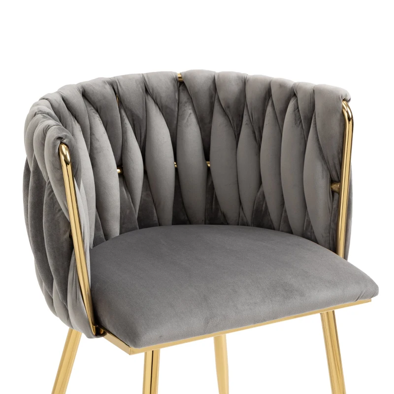 Set aus 2 Esszimmerstühlen mit Bezug in Samtoptik mit vergoldeten Metallbeinen, Grau