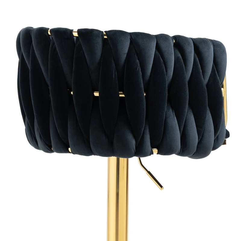 2 Art-déco Barhocker mit Lehne und Fußstütze, höhenverstellbar und 360° drehbar, Schwarz