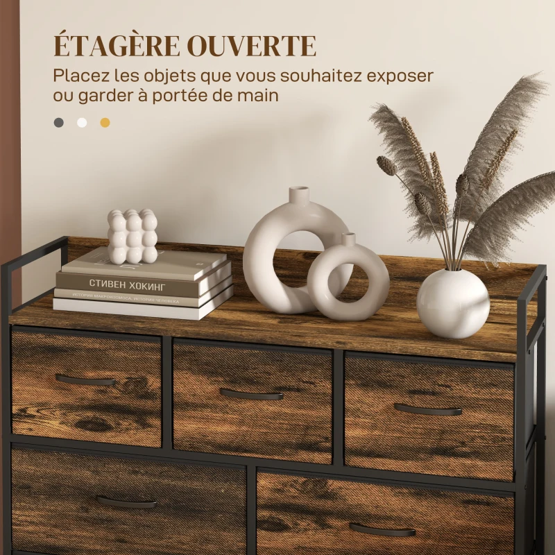 HOMCOM Commode 7 tiroirs meuble de rangement tiroir en tissu pliant - structure acier noir - 98 x 29 x 85 cm