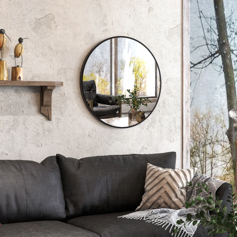 HOMCOM Lustro Łazienkowe, Nowoczesny Design, Rama z Aluminium, 60x60x3 cm, Czarne