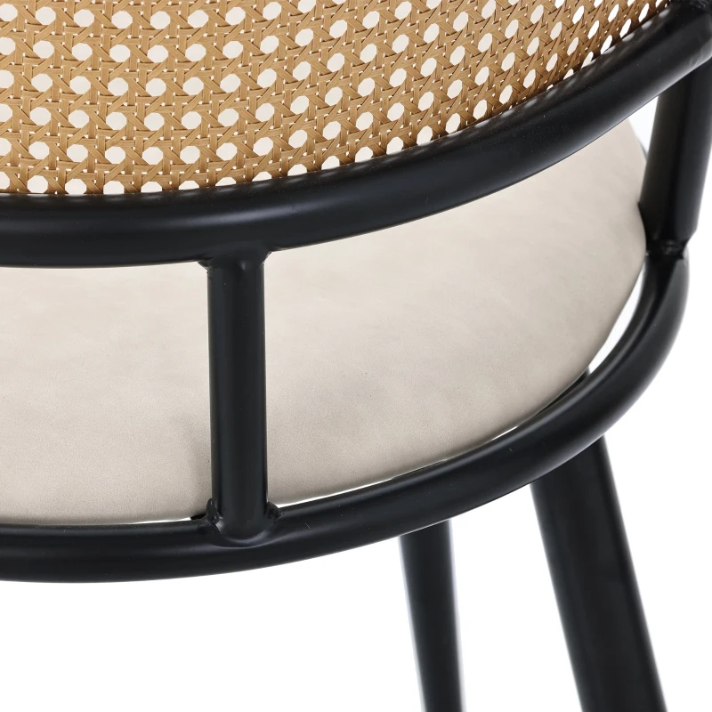 Juego de 2 Sillas de Comedor con Asiento de Pu y Respaldo de Ratán Estructura de Metal Negro