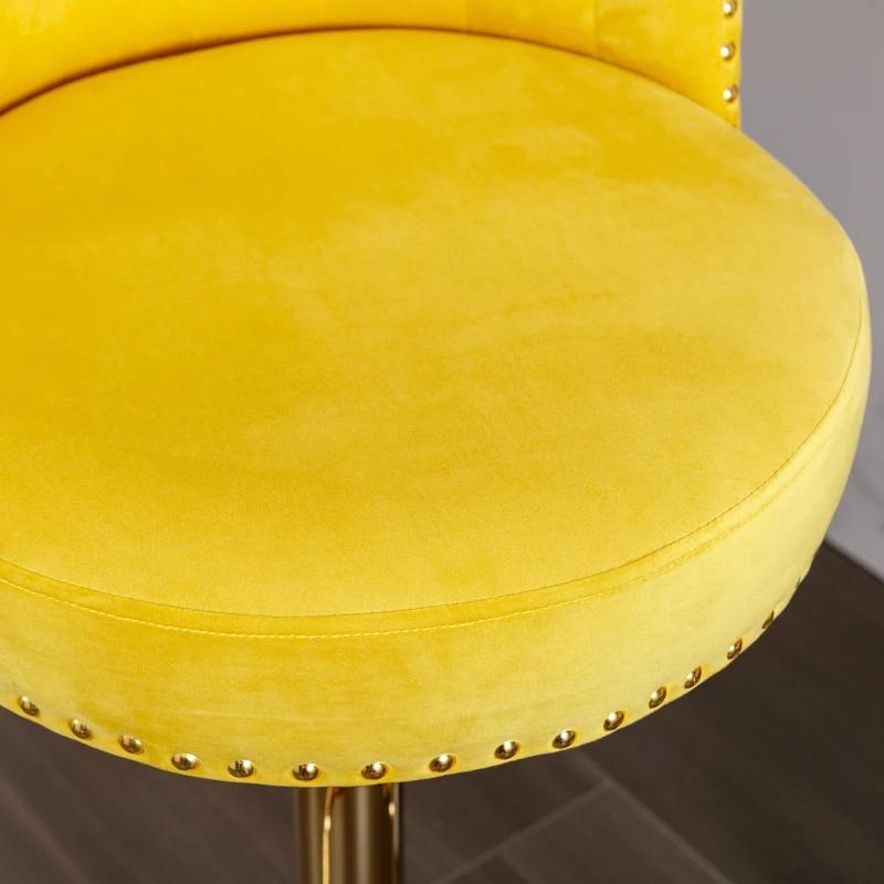 Set aus 2 drehbaren und höhenverstellbaren Barhockern mit Lehne und Fußstütze für Küche und Esszimmer, Gelb