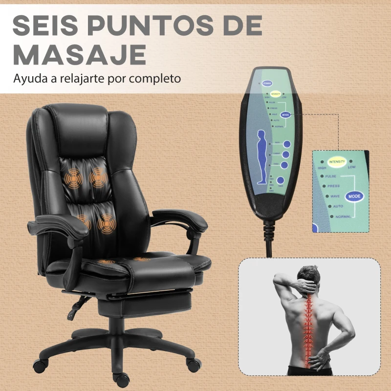 Vinsetto Conjunto 1 Silla de Masaje Reclinable 68,5x68,5x113-121 cm y 1 Alfombra Protectora de Suelo 90x120 cm Negro Transparente