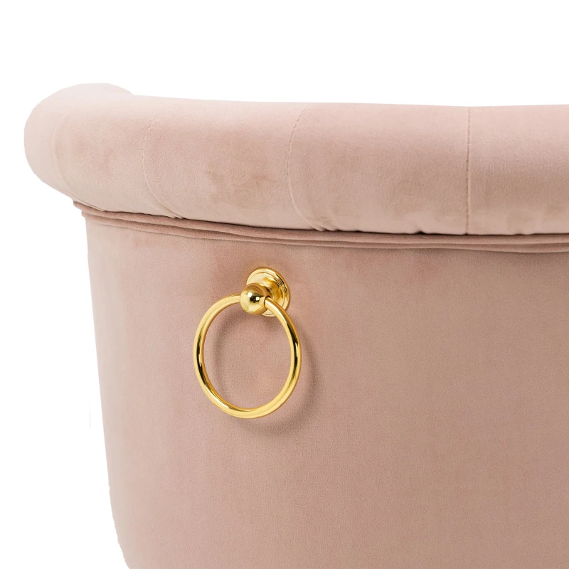 Set aus 2 höhenverstellbaren Barhockern mit Lehne, Nieten, Bezug in Samtoptik und Holzbeine für Küche und Esszimmer, umhüllender Sitz, Rosa