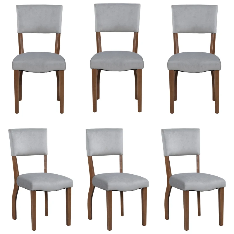 Set di 6 Sedie Imbottite in tessuto effetto velluto per Sala da Pranzo con Gambe in Legno, Grigio