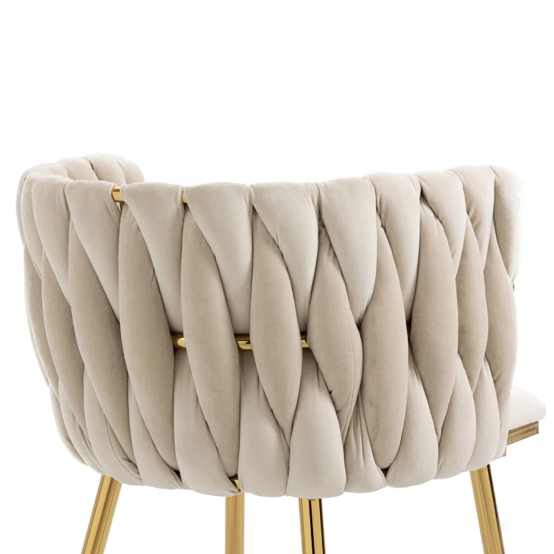 Esszimmerstühle 2er Set Elfenbein Samtoptik mit Vergoldeten Metallbeinen Elfenbeinweiß