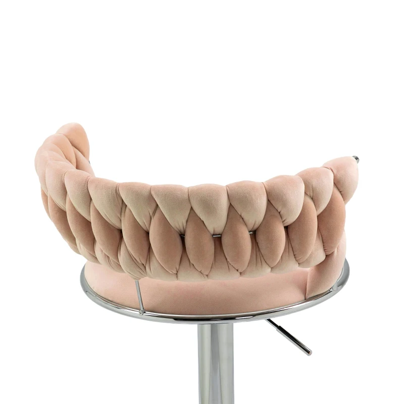 Set aus 2 höhenverstellbaren Barhockern mit Lehne und Fußstütze im Art-Déco-Stil, 360° drehbar, Rosa