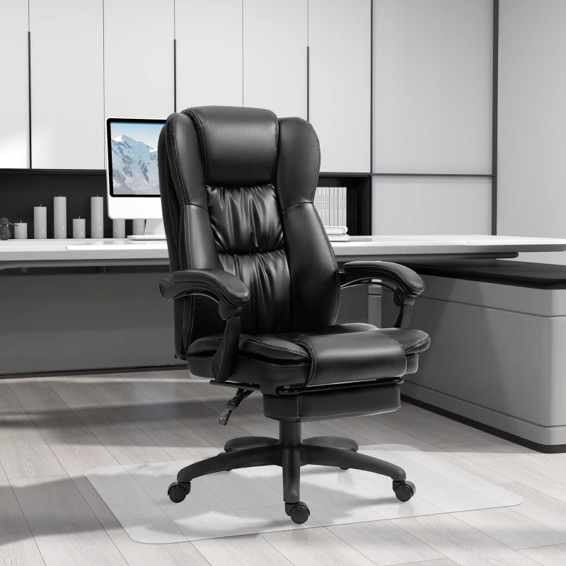 Vinsetto Conjunto para Escritório Inclui 1 Cadeira com 6 Pontos de Massagem 68,5x68,5x113-121 cm e 1 Tapete Protetor Preto e Transparente